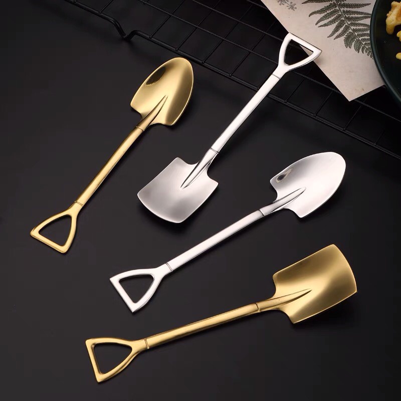 Thìa Xẻng Inox mạ vàng muỗng decor ăn hoa quả kem đồ khai vị bằng thép không gỉ cao cấp thiết kế sang trọng MinHome