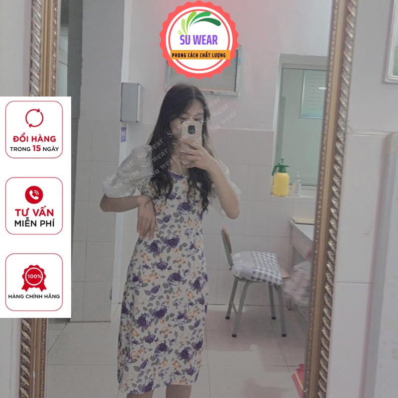 Váy Nữ Hoa Thiết Kế Cổ trễ Chất Cotton Nhẹ Nhàng Sang Trọng Dạo phố, dự tiệc, đi làm, đi chơi | BigBuy360 - bigbuy360.vn