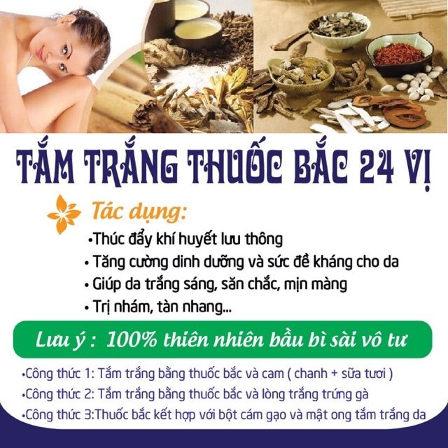 Bột Thuốc Bắc 24 Vị Nguyên Chất Dưỡng Da - Dùng Đắp Mặt &amp; Tắm Trắng Body