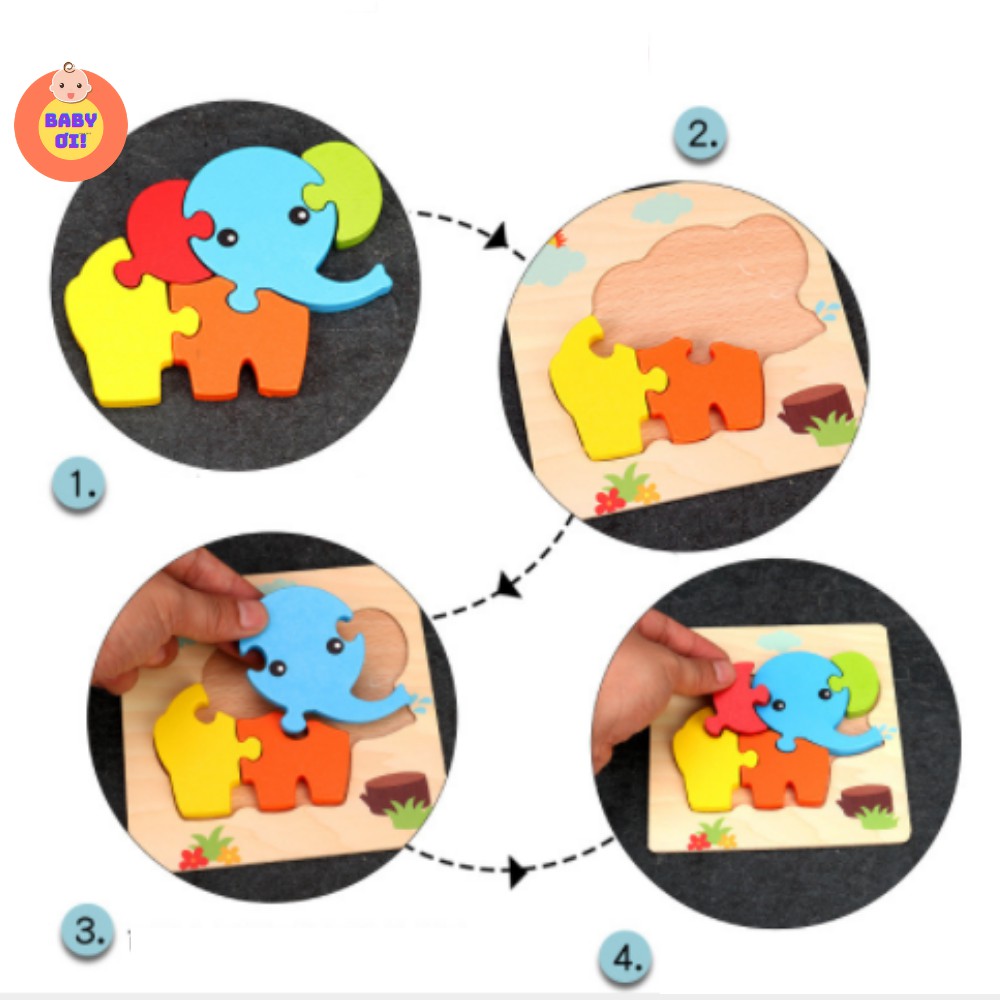 Bộ ghép hình con vật 3D bằng gỗ,  tăng khả năng nhận biết, phát triển trí tuệ cho trẻ, lựa mẫu ngẫu nhiên (1 mẫu)