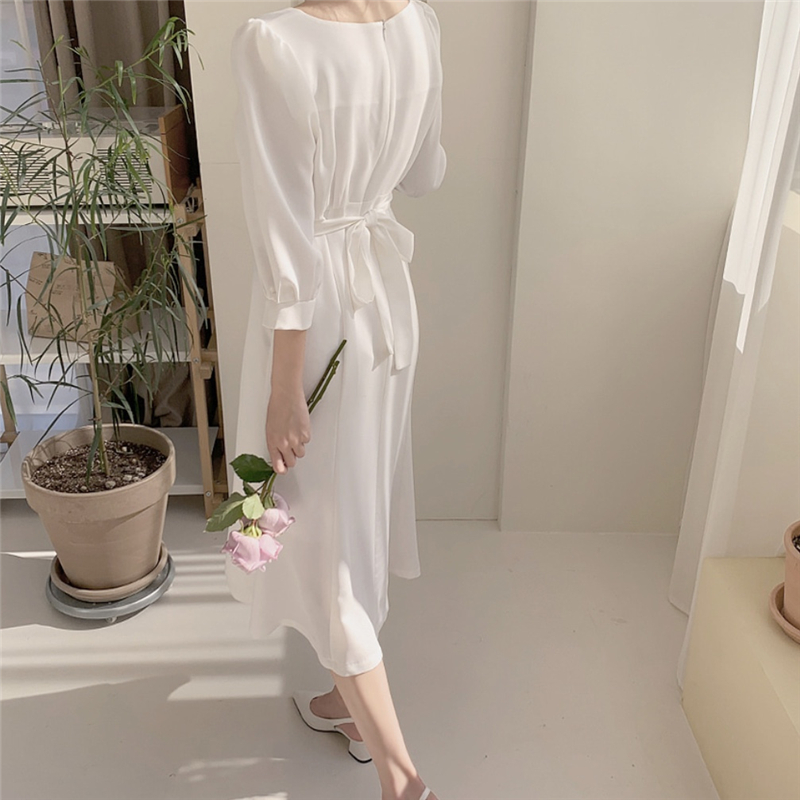 Đầm Midi Tay Dài Cổ Vuông Màu Trơn Thời Trang Thanh Lịch 34617