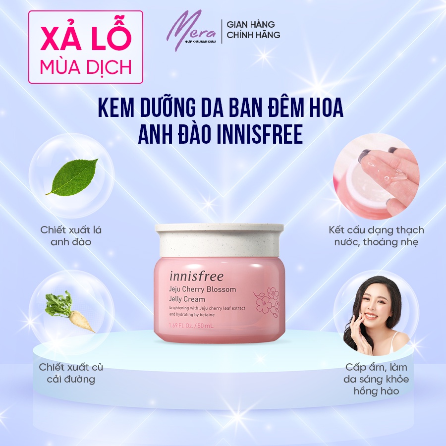 Kem dưỡng ẩm - Kem dưỡng da ban đêm từ hoa anh đào đảo Jeju innisfree Cherry Blossom Jelly Cream Hàn Quốc 50ml