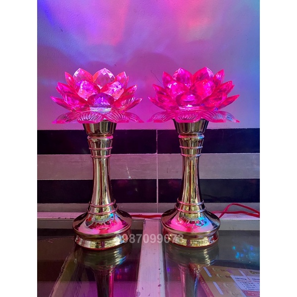 Một đôi đèn thờ hoa sen đổi màu 24cm LX04
