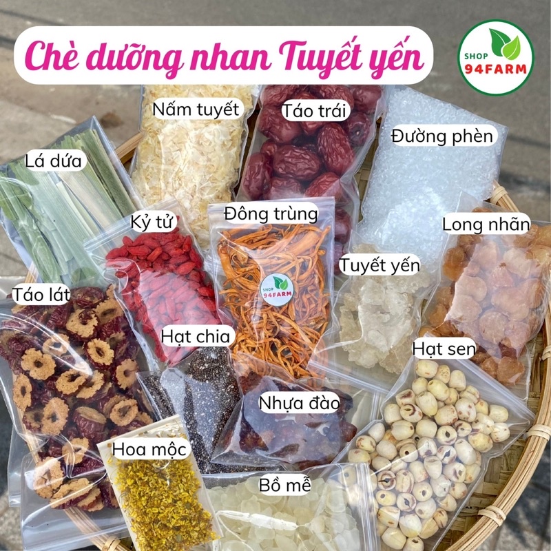Set chè dưỡng nhan tuyết yến 14 vị Nấu 12-15 chén 94Farm - Kèm công thức nấu