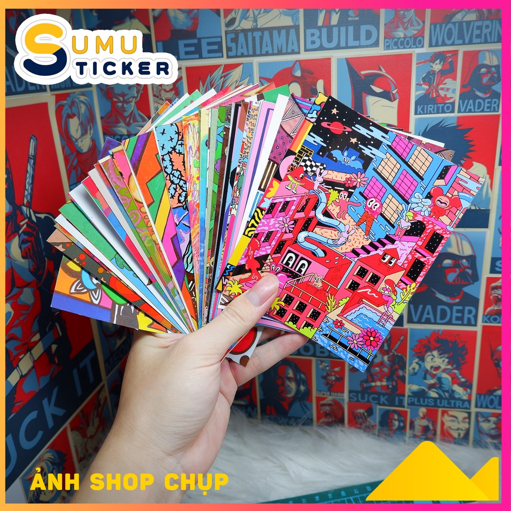 Set 40 tấm dán tường phong cách Indie - Hippie Indie Aesthetic Wall Collage - Cán bảo vệ hình ảnh - Sẵn keo