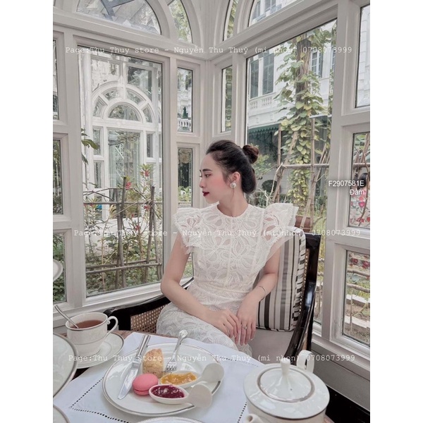 Đầm body chất liệu ren en hoa hai ngọc tay bèo cánh tiên
