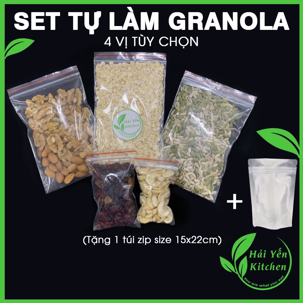 (Tặng Túi Zip) Set Nguyên Liệu Làm 500gram Granola - 4 Vị Tùy Chọn - Kèm HD Chi Tiết Cho NCKD/Lò Nướng/Chảo