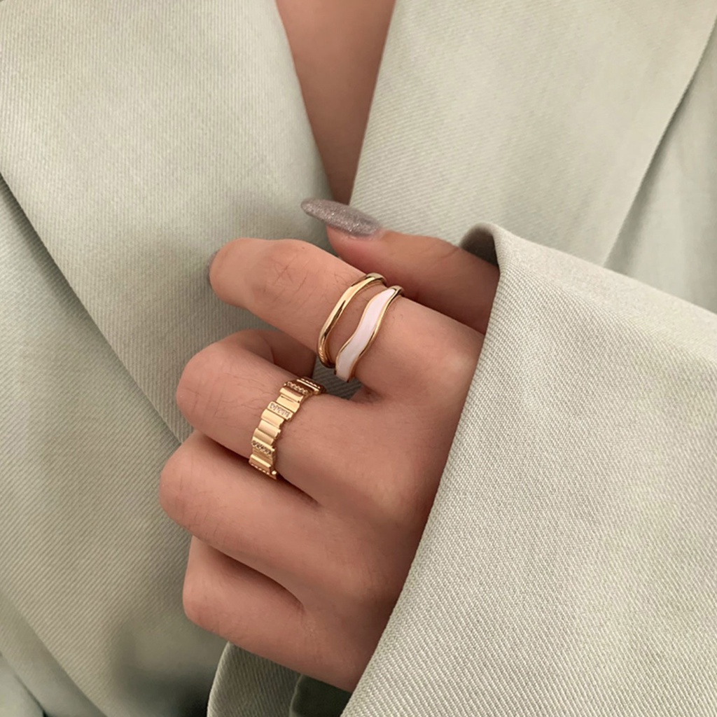 Nhẫn Đeo Tay Kim Loại Hai Lớp Đính Đá Zircon Họa Tiết Vân Đá Zircon Thiết Kế Tinh Tế Sang Trọng Thanh Lịch Có Thể Điều Chỉnh Cho Nữ