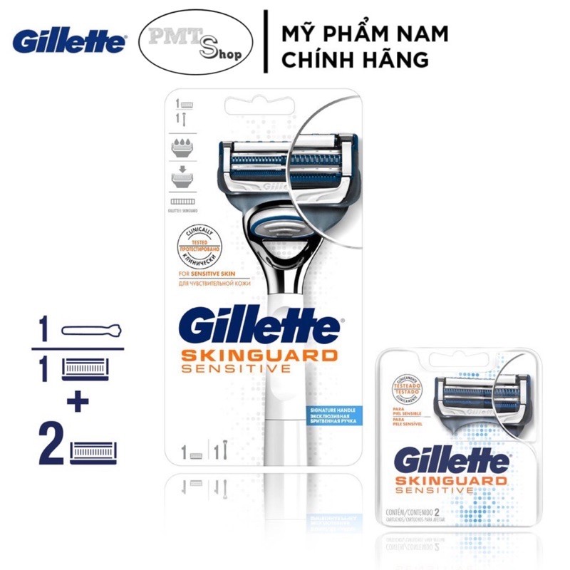 [Đức] Combo Dao Cạo Râu cao cấp Gillette Fusion Skinguard 2Up 3Up (1 cán kèm lưỡi + Hộp vỉ 2 cái) dành cho da nhạy cảm