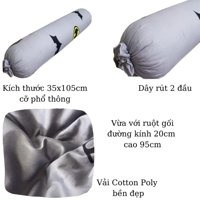 Vỏ gối ôm 35x105cm Cotton Poly, Bao gối ôm không lo bai xù