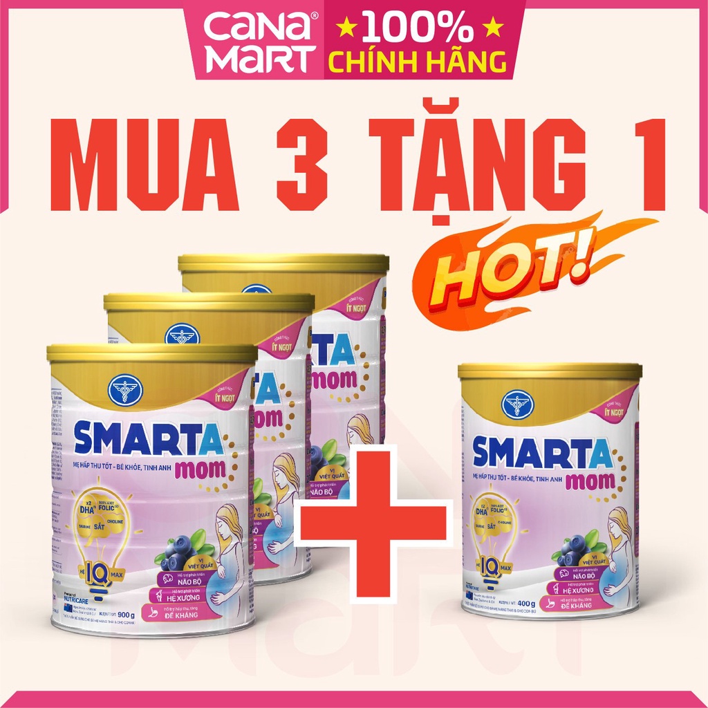 [MUA 3 TẶNG 1] Sữa bột cho mẹ bầu,cho con bú Nutricare Smarta Mom việt quất, giảm táo bón, tiểu đường thai kỳ (900gr))