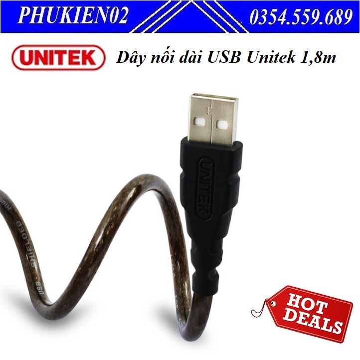 Dây nối dài USB Unitek 1,8m Y-C416 - Hàng chính hãng