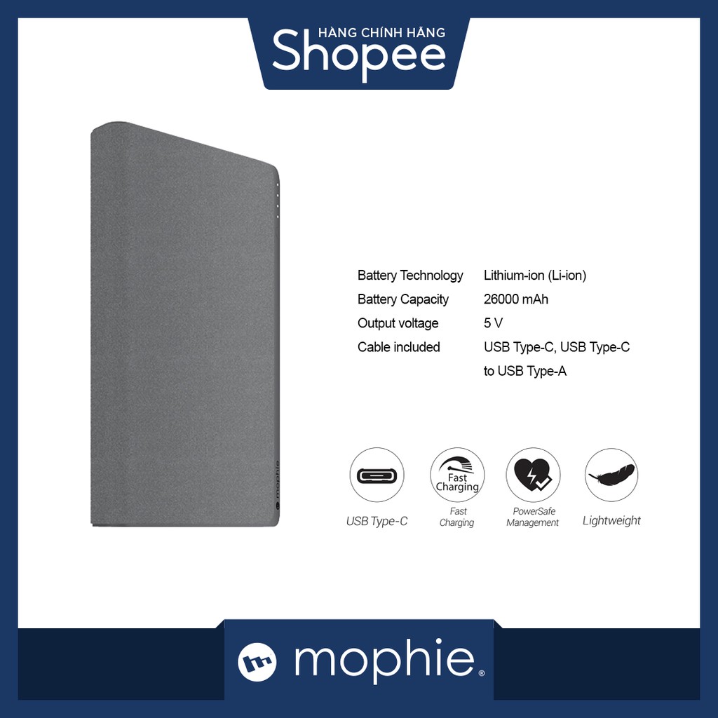 Sạc dự phòng Mophie Powerstation 3XL 26000mAh - tích hợp 2 cổng sạc USB-A &amp; USB-C PD45W