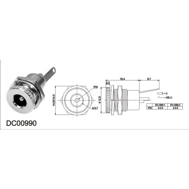 JACK nguồn DC-099 5.5x2.1mm Kim loại có nắp đậy cao su