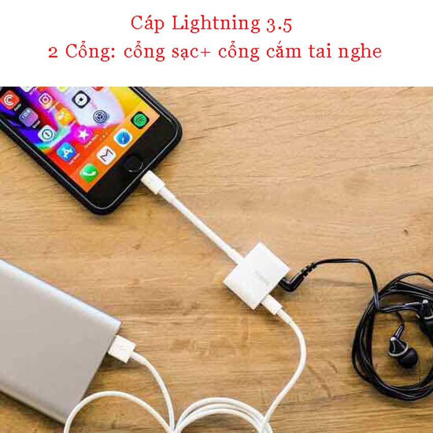 Jack Chia Cổng Iphone Đầu Chuyển Đổi Tai Nghe Lightling Sang 3.5 Có Mic Không Delay