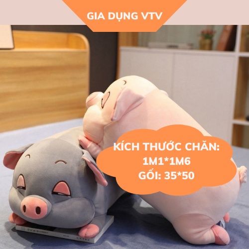 Chăn ngủ văn phòng kèm gấu bông hình con heo, Bộ chăn ngủ 2 trong 1 cho bé Gia Dụng VTV