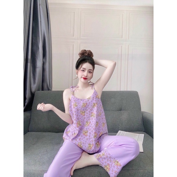 ĐỒ BỘ LỤA CỘT 2 DÂY QUẦN ỐNG RỘNG SANG CHẢNH