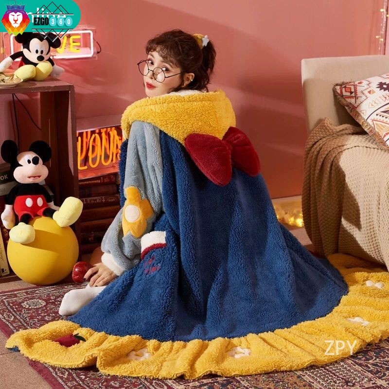 🇻🇳Trong kho🇻🇳<Người lớn & TRẺ EM> Donald Duck đồ ngủ, nhung san hô Áo choàng tắm nữ, Đồ ngủ dài và dày★COD★