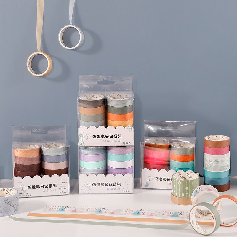 Hộp 10 cuộn băng dính washi tape basic trang trí