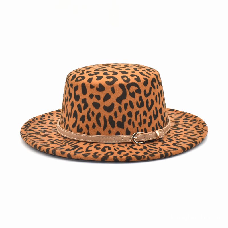 Leopard Print Woolen Hat Autumn and Winter New Jazz Flat-Top Cap Panama Hat bai da mao