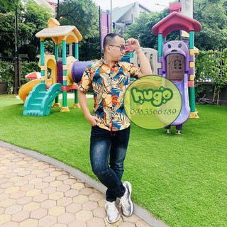Áo sơ mi thổ cẩm nam 🌈FREESHIP🌈 áo nam chất đẹp ngắn tay -  họa tiết hoa lá phom vừa - Hugo Shop