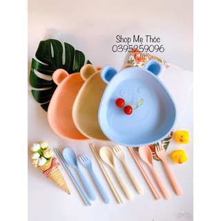 Khay, bát ăn dặm lúa mạch hình gấu cho bé ăn ngon