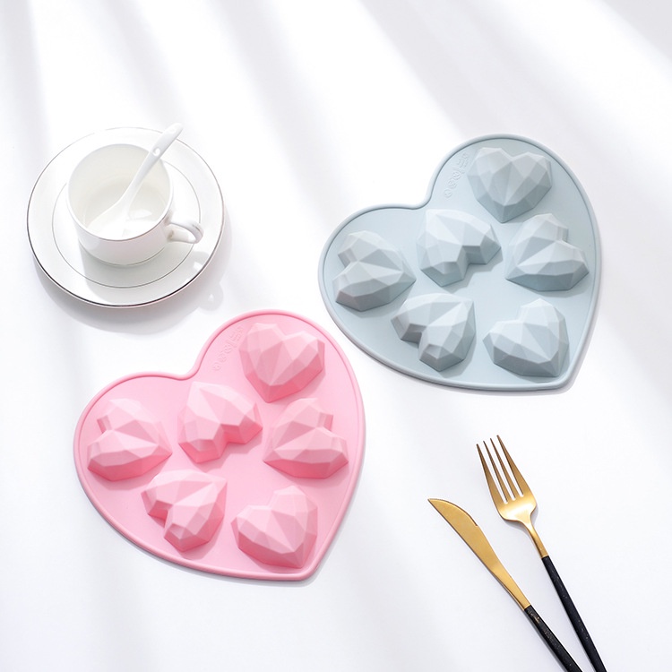 Silicone Khuôn Silicon Làm Bánh 6 Ô Hình Trái Tim 3d