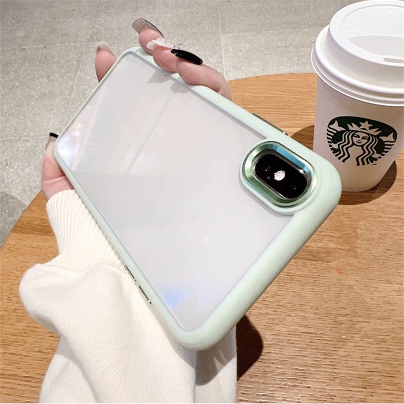 Ốp lưng Điện Thoại Cứng Acrylic Trong Suốt Viền Kim Loại Chống Rơi Cho iPhone x xs max xr 7 plus 8 plus 11 Pro
