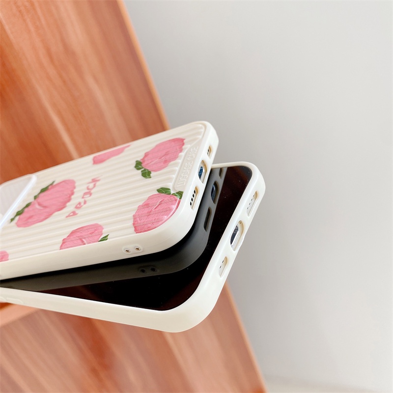 Ốp Điện Thoại Silicon Chống Va Chạm Có Thanh Trượt Cửa Sổ In Hình Quả Cam / Đào Cho iPhone 13 12 11 Pro Max XS Max