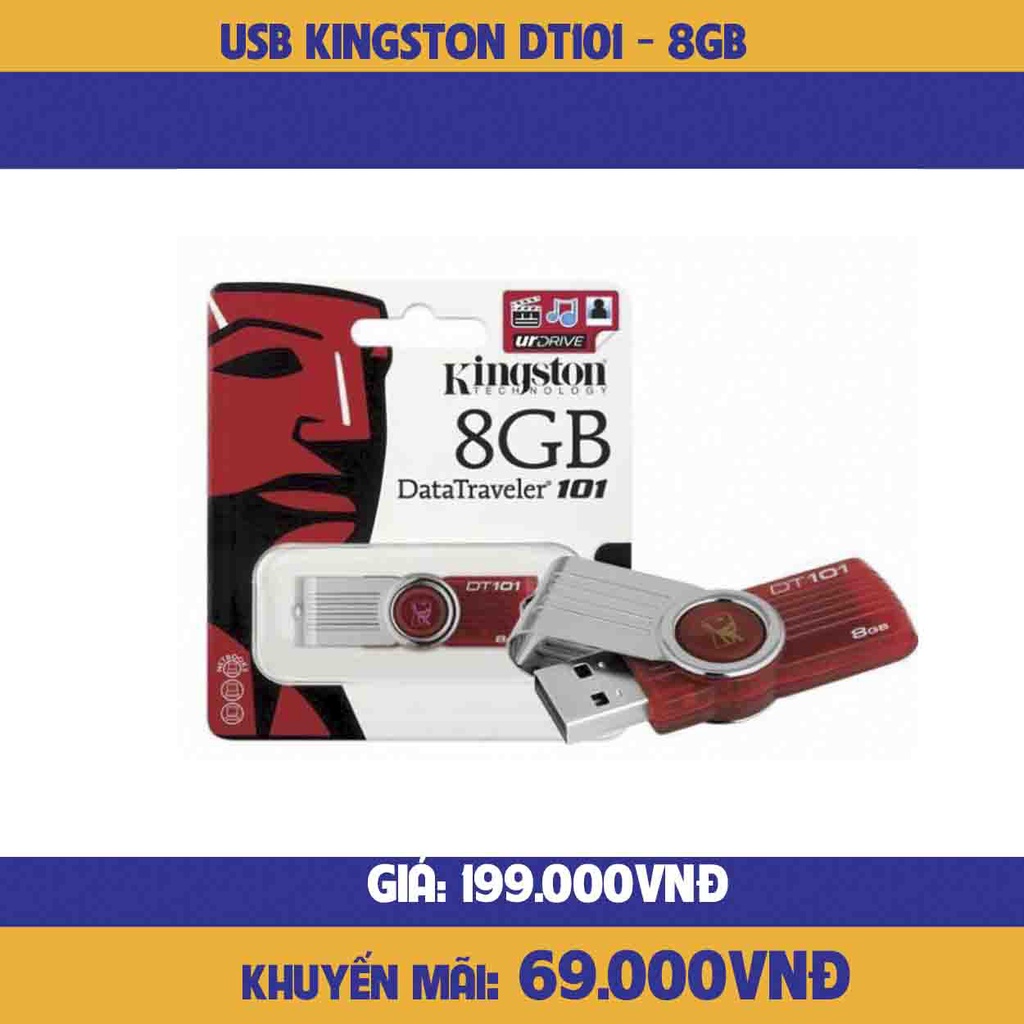 USB Kingston 8GB DT101 DataTraveler Chống Nước-HÀNG CHÍNH HÃNG-MỚI 100%
