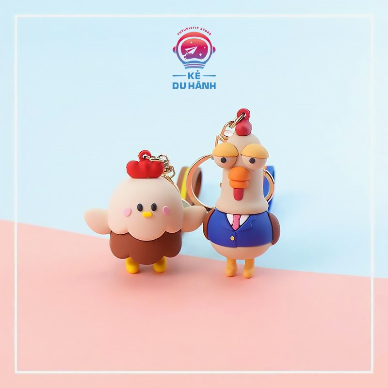 Móc chìa khóa Kẻ Du Hành cao cấp hình chú gà du hành vũ trụ ngộ nghĩnh
