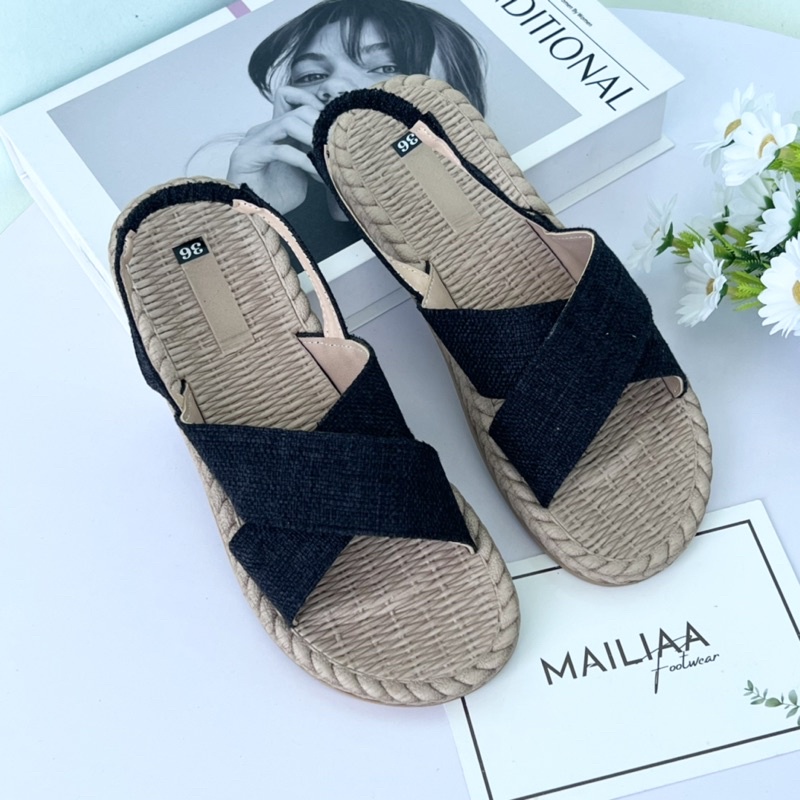 Sandal nữ đế giả cói, sandal nữ, sandal quai chéo nữ MAILIAA quai chéo vải mềm đi biển, đi học, đi chơi