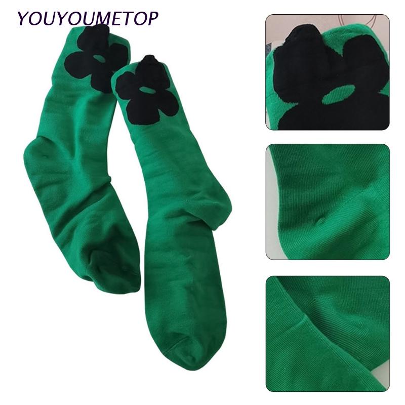 YOUYO Vớ cotton cổ thuyền họa tiết hoa màu sắc tương phản phong cách Harajuku Hàn Quốc cho nữ sinh