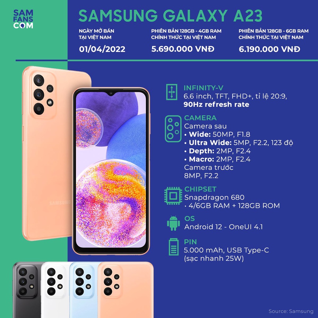 Điện thoại Samsung Galaxy A23 6GB/128GB - Hàng Chính Hãng - Bảo Hành 12 Tháng