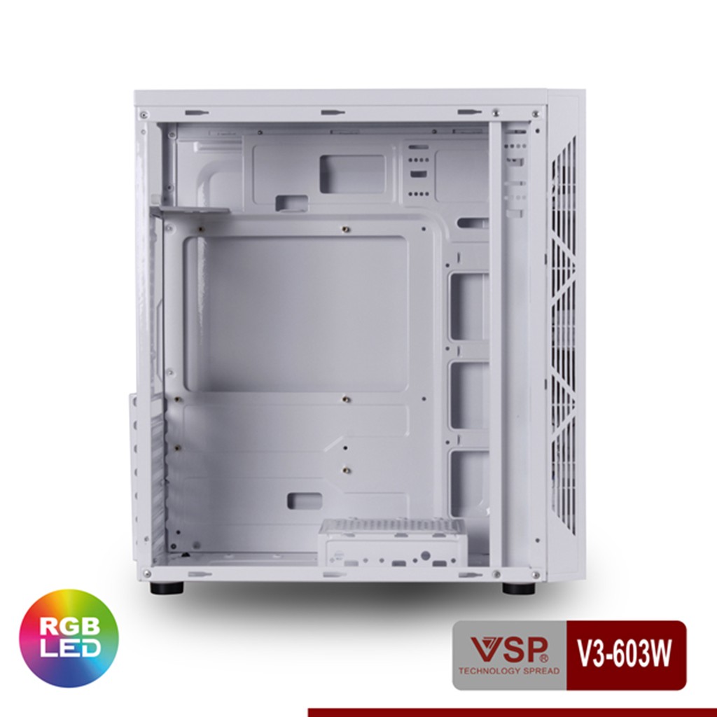 Case VSP V3-603W Có Sẵn LED RGB Và nắp hông trong suốt.