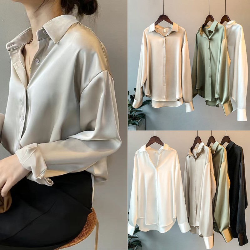 Áo sơ mi cổ chữ V tay dài màu trơn dành cho phái đẹp