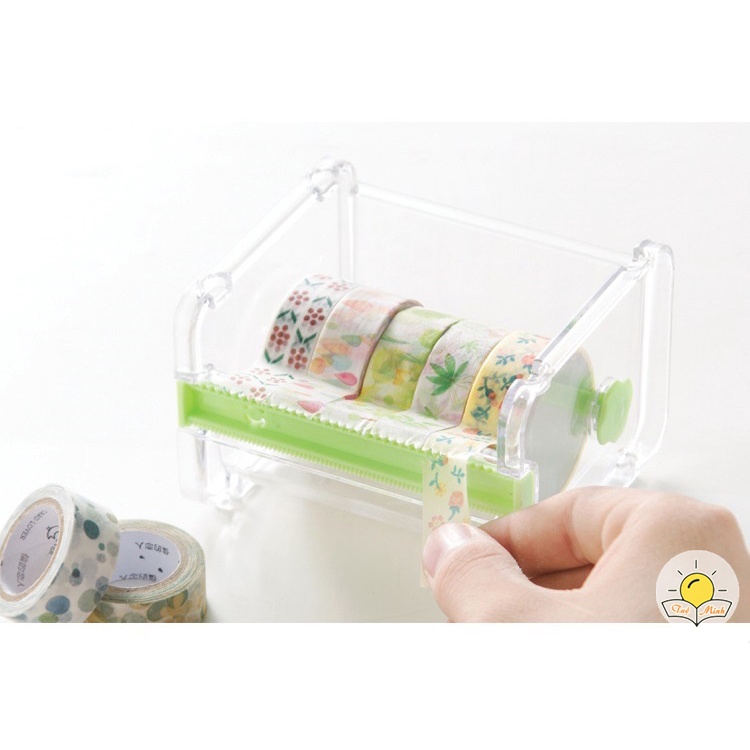 Hộp cắt washi tape trong suốt cỡ lớn gồm 2 dao cắt tiện ích C03