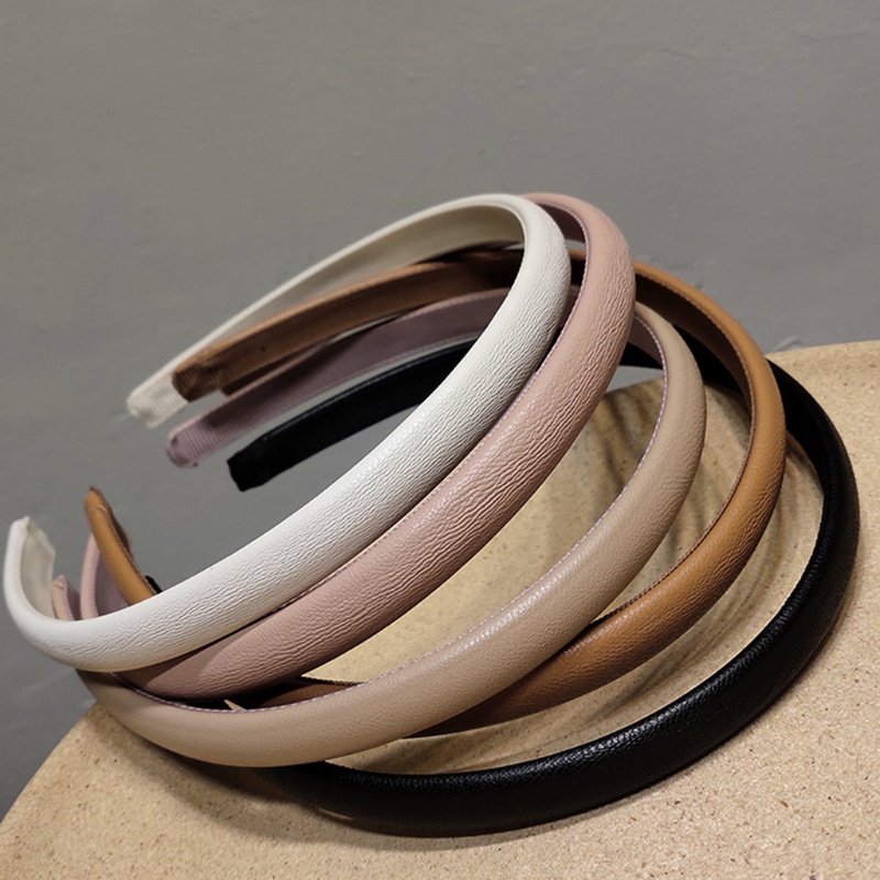 Băng Đô Cài Tóc Giả Da Màu Trơn Phong Cách Vintage Đơn Giản Cho Nữ