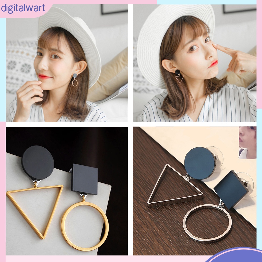 Khuyên tai bất đối xứng mặt hình học sáng tạo dành cho nữ