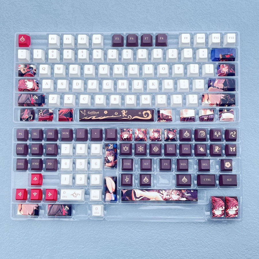 Keycap Genshin Impact nhân vật Hutao nhựa PBT, profile Cherry, in Dye Sub, 136 nút phù hợp các loại layout