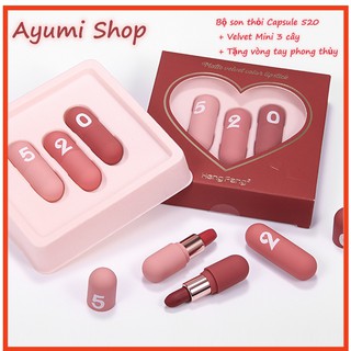 Bộ son thỏi học sinh Capsule 520 Velvet Mini 3 cây + Quà tặng Vòng tay phong thủy