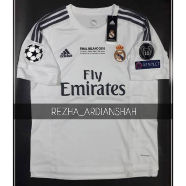 Áo Thun Jersey Real Madrid Final Milano 15 16 Madrid 2015 2016 Retro 13 14 12 11 2013 2014 2011 2012 2010