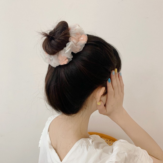 [VIDEO THẬT] CỘT TÓC SCRUNCHIES LƯỚI THÊU HOA