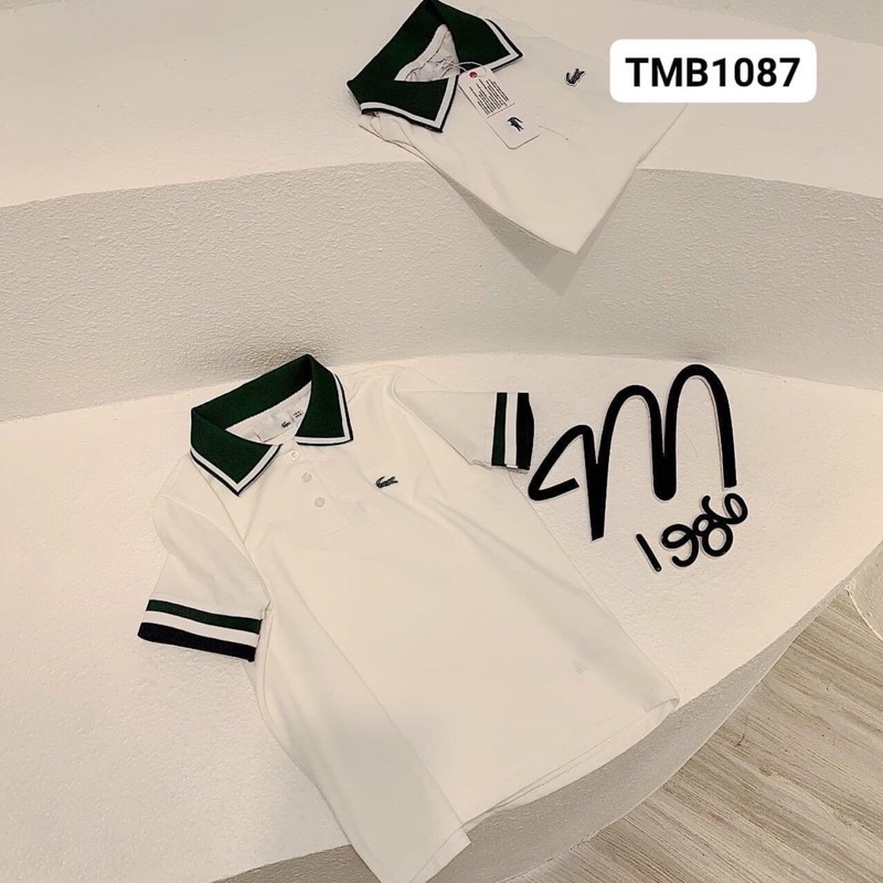 Áo polo trắng phối cổ xanh hoạ tiết cá sấu freesize chất cotton mềm, mịn -  Áo thun cổ sơ mi nam nữ màu trắng tay viền
