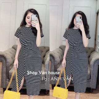 Đầm suông xoắn eo xẻ tà