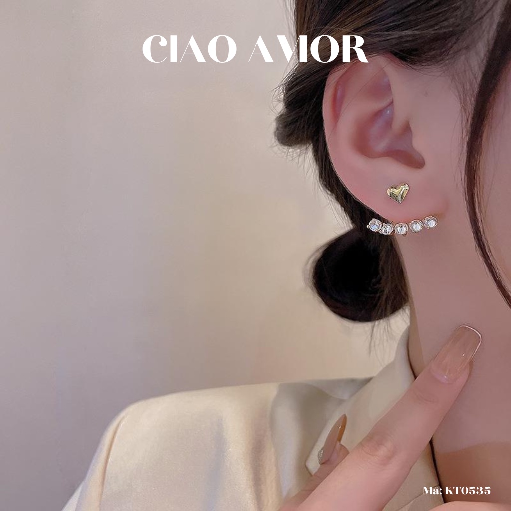 Khuyên tai nữ, Bông tai nụ trái tim viền đính đá Trang sức Ciao Amor - KT0535