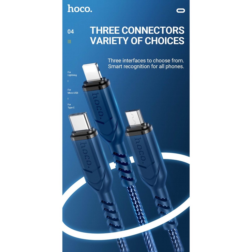 🌟🌟Dây Cáp Sạc Nhanh HOCO Dù Chống Gãy 2.4A 3A Hỗ Trợ Truyền Dữ Liệu Cho ip Micro USB Type C Dài 1M 2m PD 20W 60W