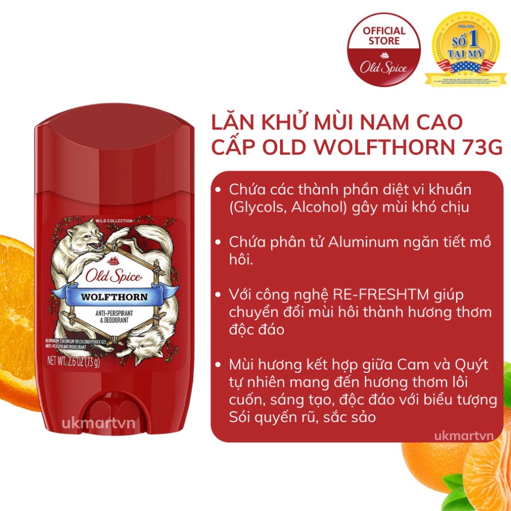 Sáp Khử Mùi Old Spice Ngăn Tiết Mồ Hôi Nhiều Mùi Hương Bearglove I Wolfthorn I Timber I Fiji 73g