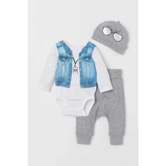 [Au.th]Set 3ct body kèm quần+mũ H&M sz 6/9M