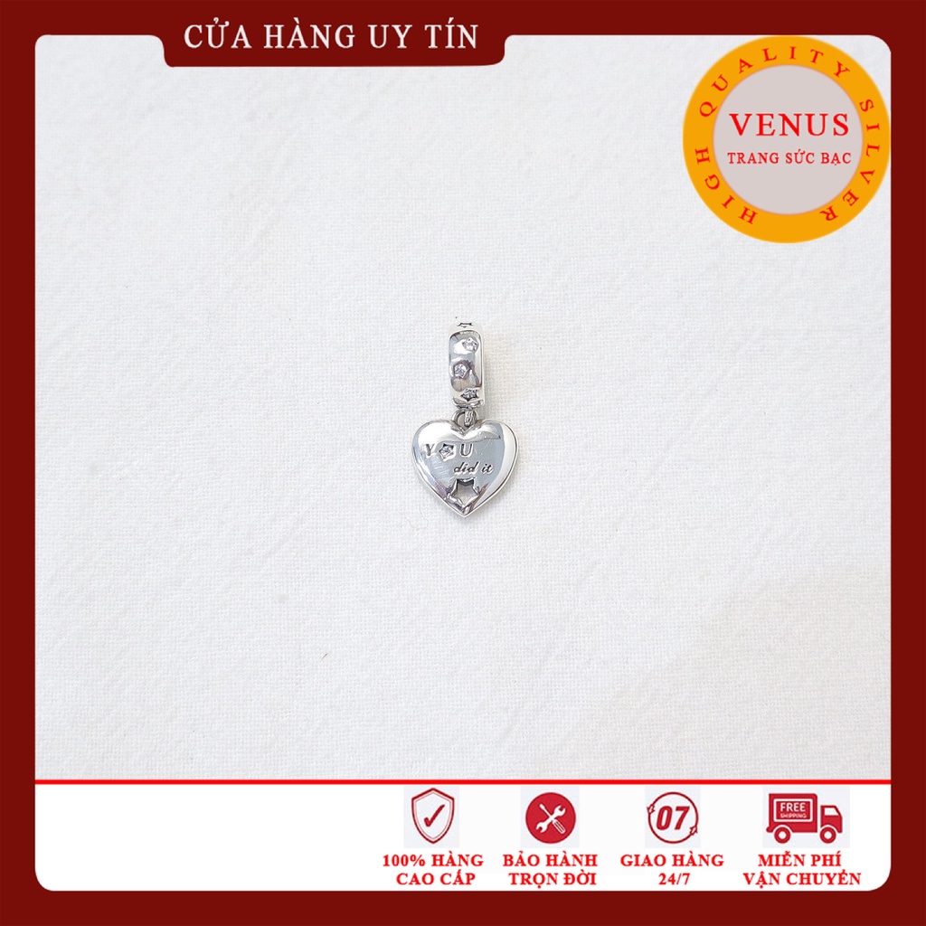 [Charm bạc 925 cao cấp] Charm treo tim You did it- Trang sức bạc Venus